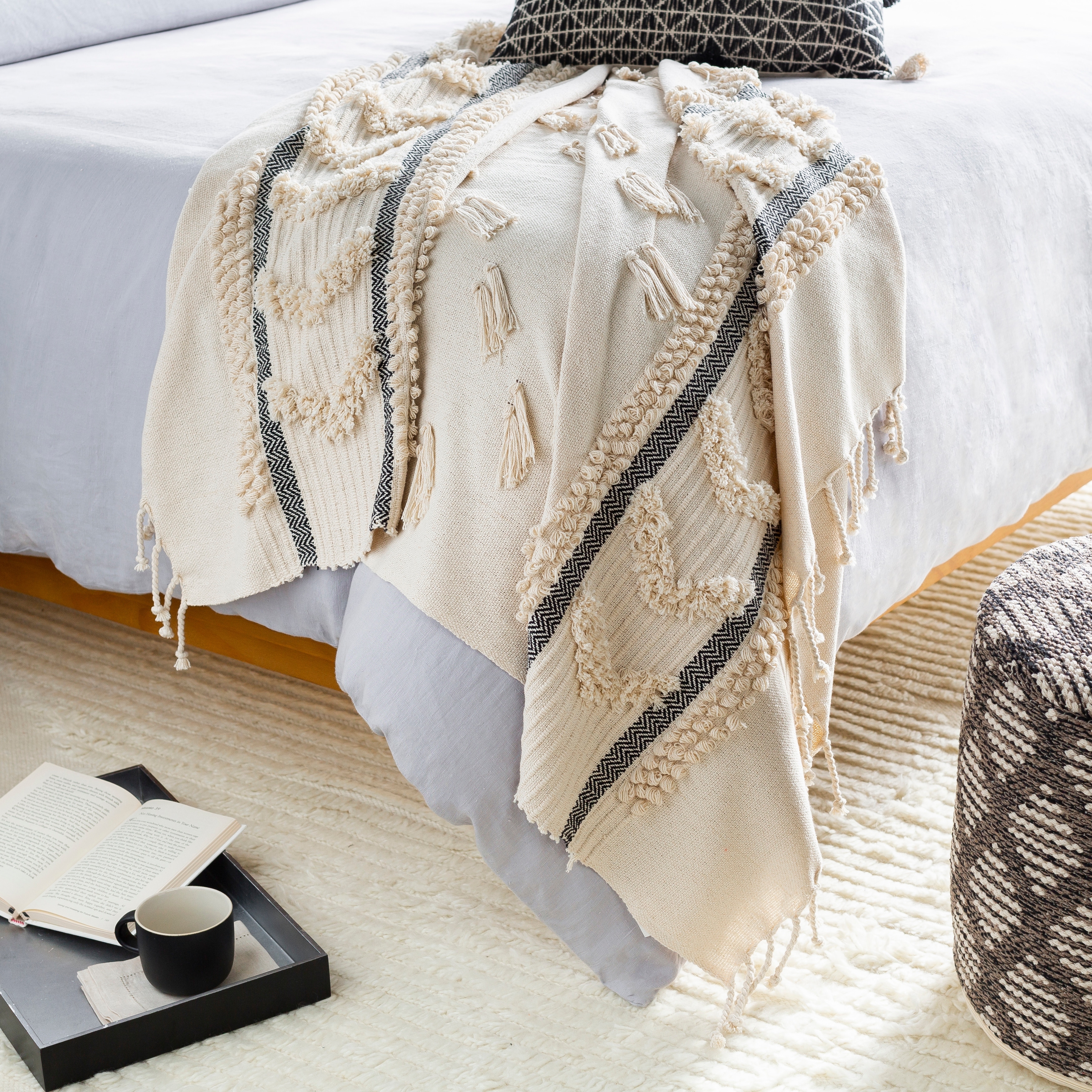Livabliss Armel Multi-Textured Ivory Cotton Throw