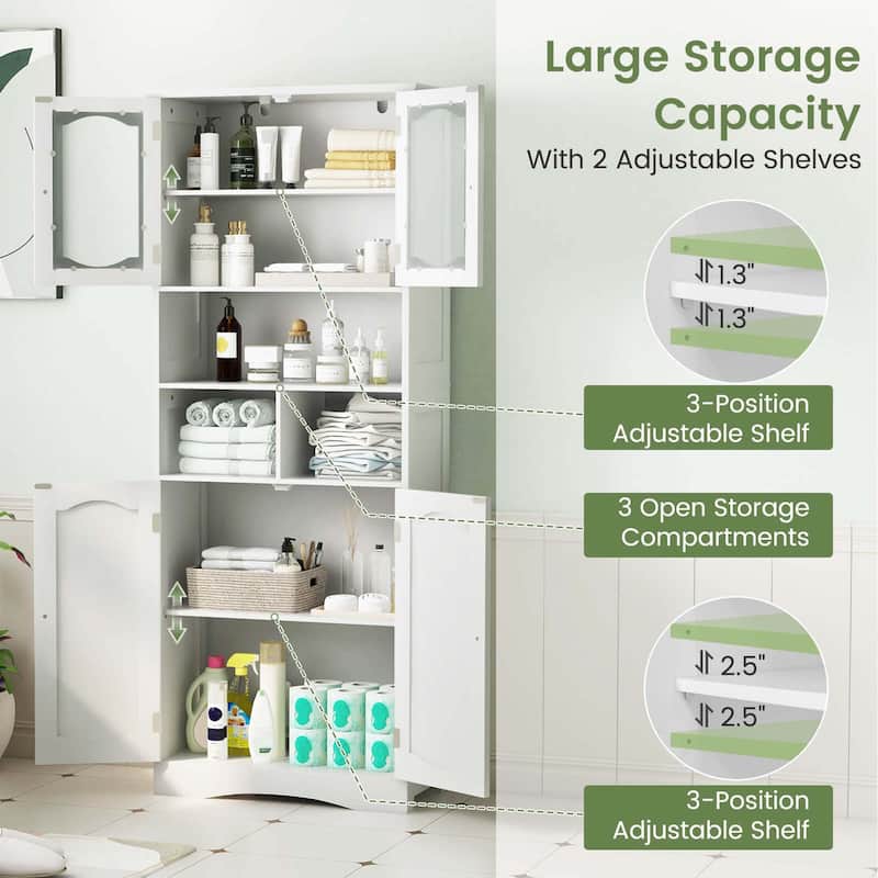 Bathroom Storage Cabinet Towel Cabinet w/ Shelves & Glass Door