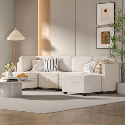 Morden Fort Sectional Sofa with Storage,6-Piece U-Shape Modular Couch, DIY Combination
