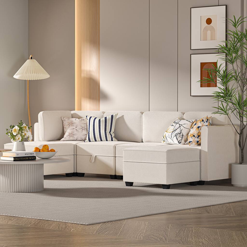 Morden Fort Sectional Sofa with Storage,6-Piece U-Shape Modular Couch, DIY Combination