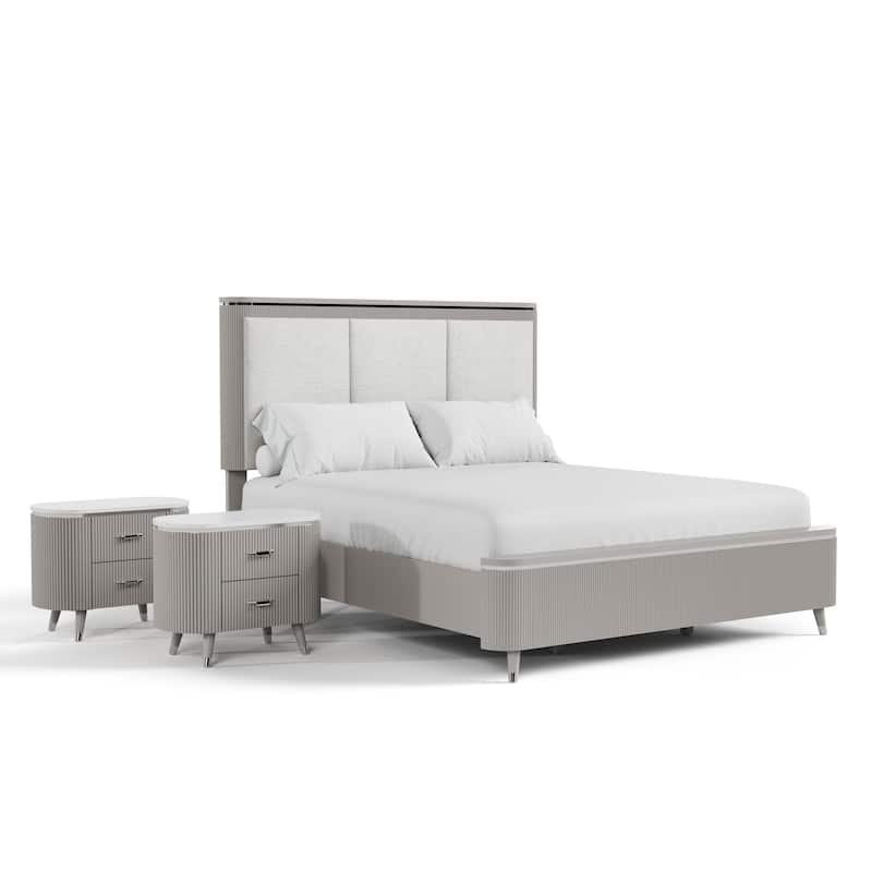 Furniture of America Seraphine Modern 3-Piece Light Grey Panel Bedroom Set with Fluted Headboard