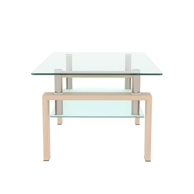 Modern 2-layer Glass Coffee Table with Metal Tube Frame