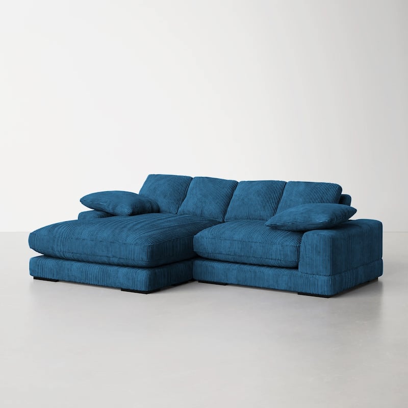 106 in. Wide Square Arm Polyester Fabric L-Shaped Sofa Deep-Seated Sectional Couches in Blue - 106"L×70"W×34"H