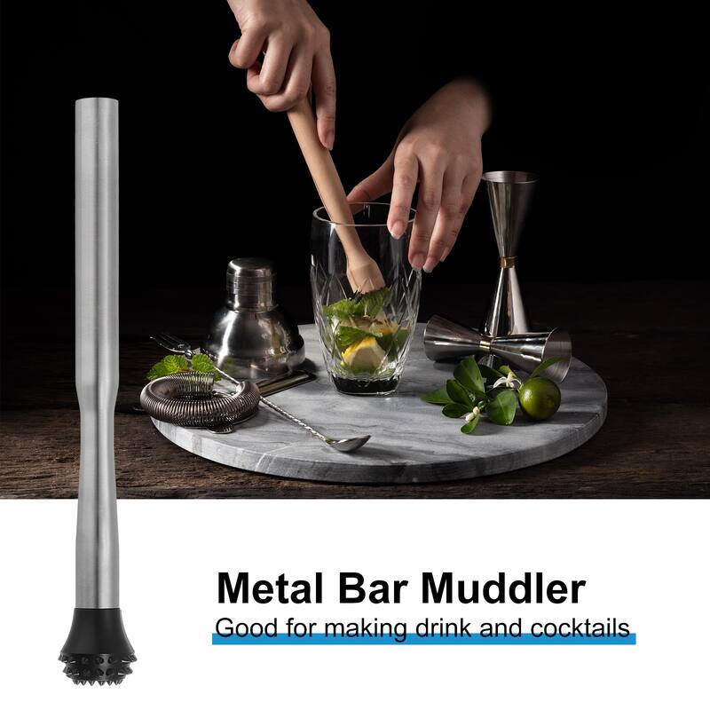 12inch Stainless Steel Cocktail Muddler Bar Muddler Bar Tool for Cocktails - Silver