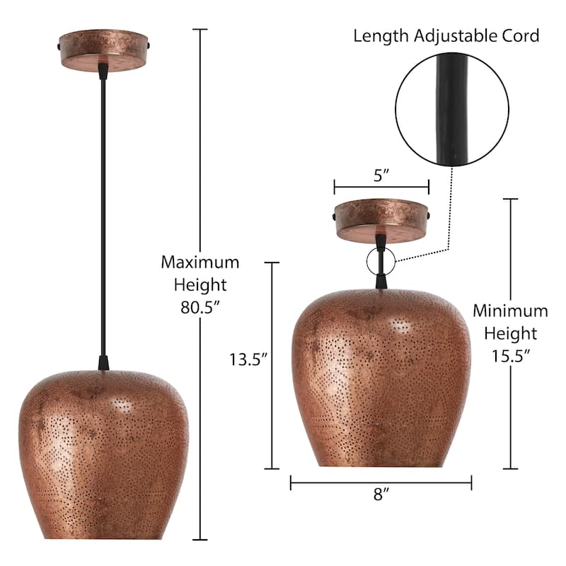 Miles River of Goods Copper-Colored Metal Punched Globe Shade 8-Inch Pendant Light - 8" x 8" x 15.5/80.5"