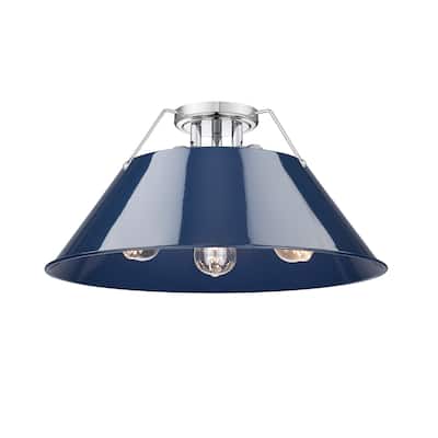 Orwell 3-Light Flush Mount in Chrome with Matte Navy - Silver