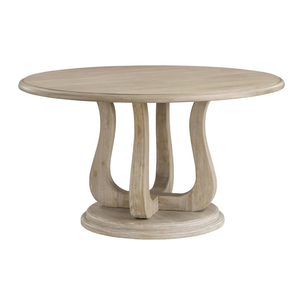 Verdugo White Washed Round Dining Table with Curved Pedestal Base