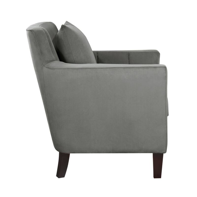 Jess 34 Inch Accent Armchair with 1 Pillow, Gray Velvet Channel Tufted