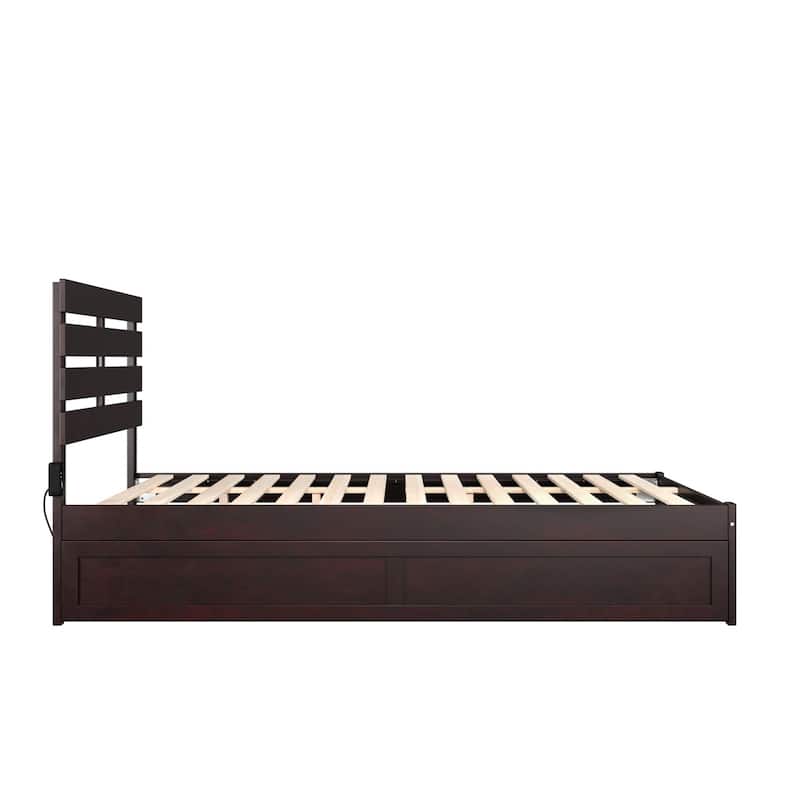 Twin XL Trundle Bed with Storage - Modern Espresso Finish - Home Bedroom Furniture