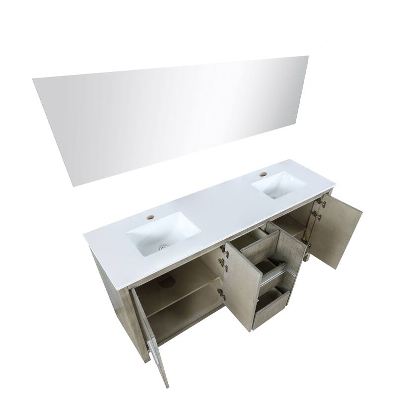 Lafarre 36 in W x 20 in D Rustic Acacia Bath Vanity, White Quartz Top and 28 in Mirror