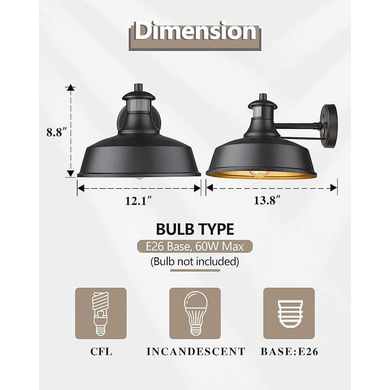 Motion Sensor Farmhouse Barn Light Outdoor, Dusk to Dawn Sensor Wall Sconces, Exterior Light Fixture