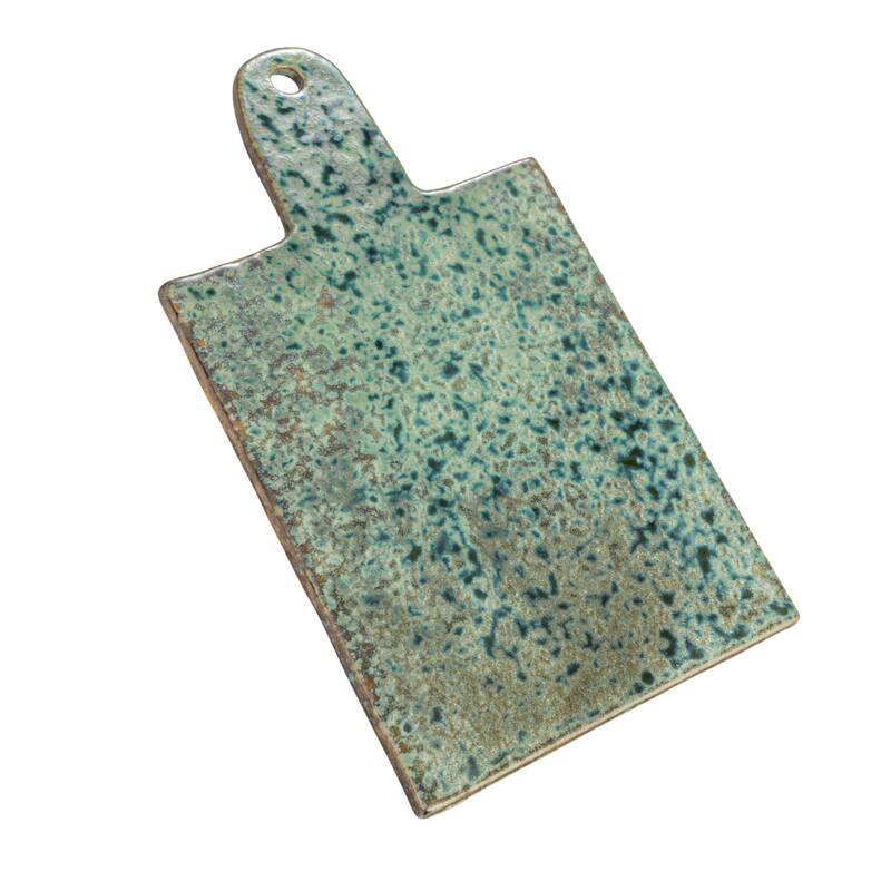 Matte Stoneware Cheese Board with Leather Tie - 13.8"L x 8.3"W x 0.5"H