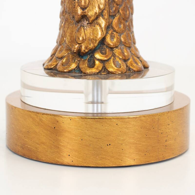 Golden Peacock Table Lamp with Resin and Acrylic Shade