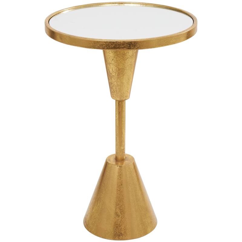 Gold Metal Contemporary Accent Table with Mirrored Glass Top