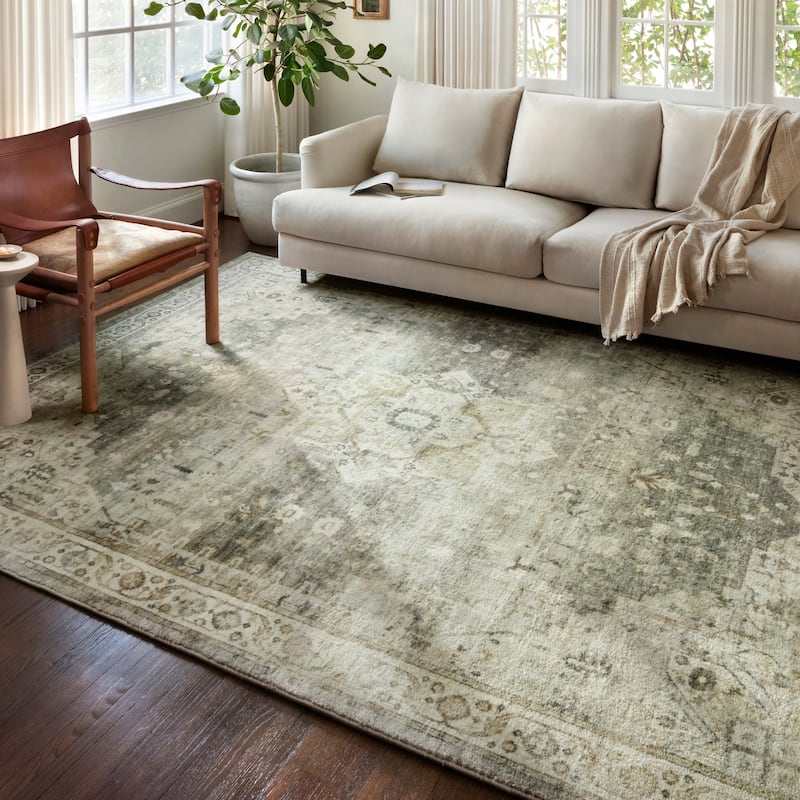 Alexander Home Juliet Vintage Ultra-Plush Medallion Area Rug - 2'-2" x 5' - sage / beige - Runner/Rectangle