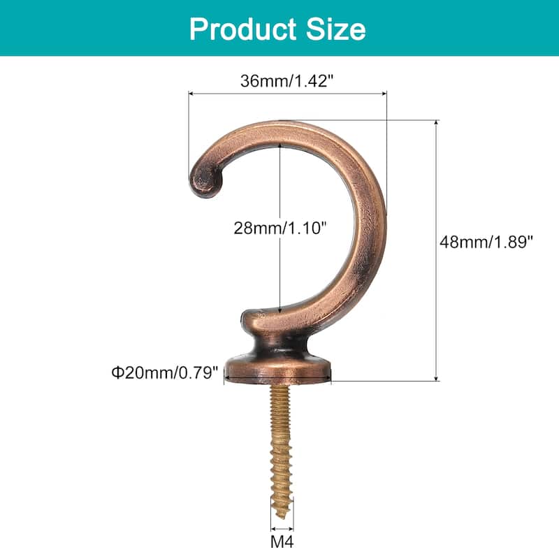 Aluminum Alloy Wall Mounted Curtain Holdback Drapery Tieback Hooks - Copper - 2Pcs
