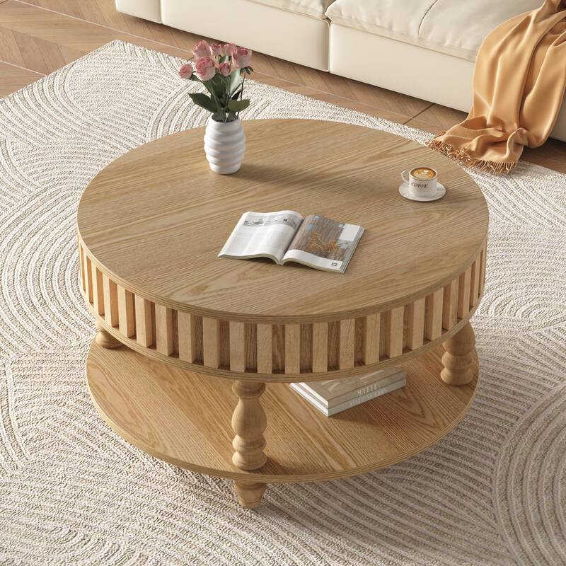 Farmhouse Fluted Coffee Table with Storage and Flip-Top Lids