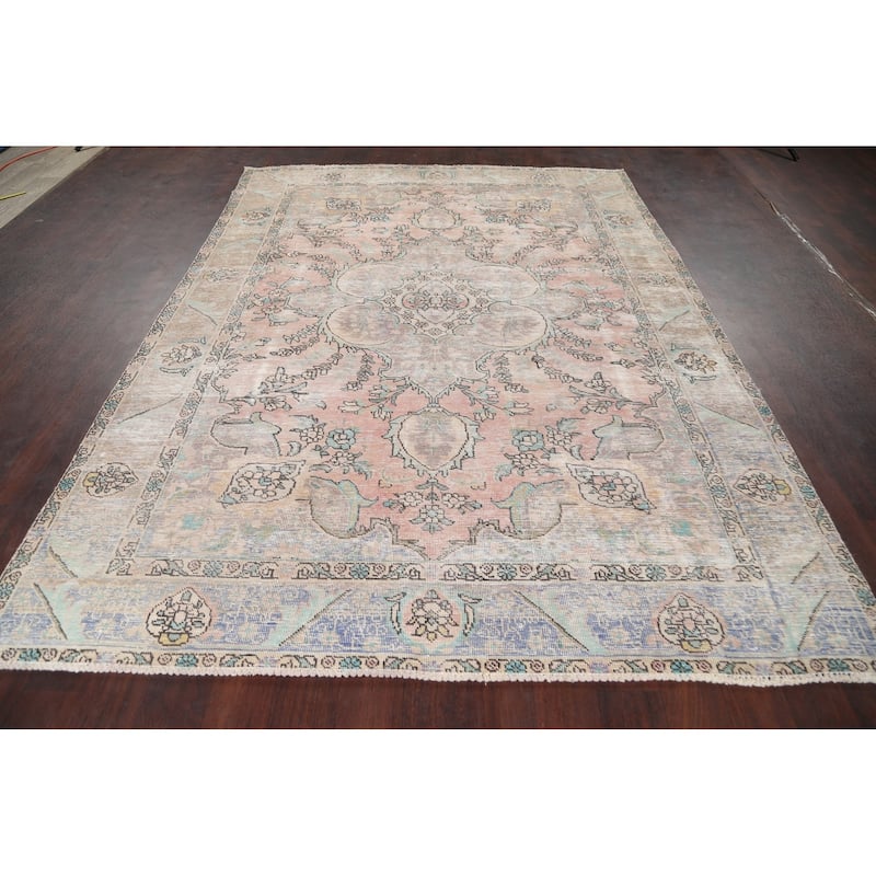 Muted Distressed Tabriz Persian Area Rug Wool Hand-knotted Carpet - 6'6" x 9'1"