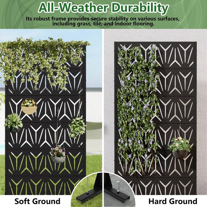 72" H×47"W Dovelina Black Outdoor Freestanding Metal Privacy Screen Decorative Garden Fence
