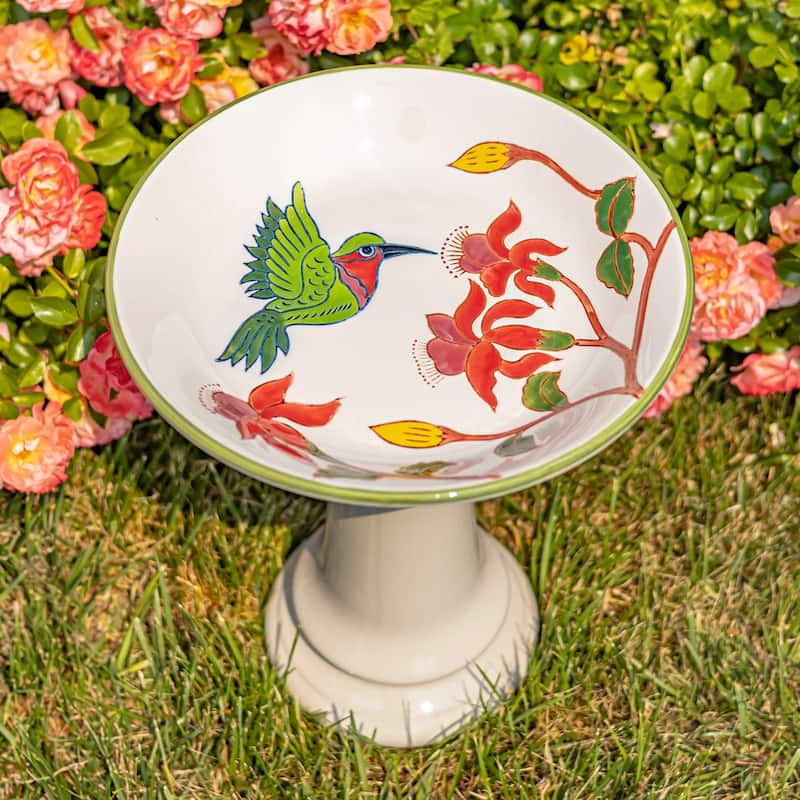 15 Inch Tall Porcelain Pedestal Birdbath - 13"x13"x15"