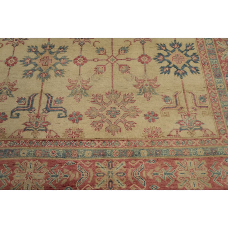 Hand Knotted Oriental 100% Wool Carpet Traditional Geometric Beige & Ivories Kazak Area Rug - 9' 6'' X 8' 3''