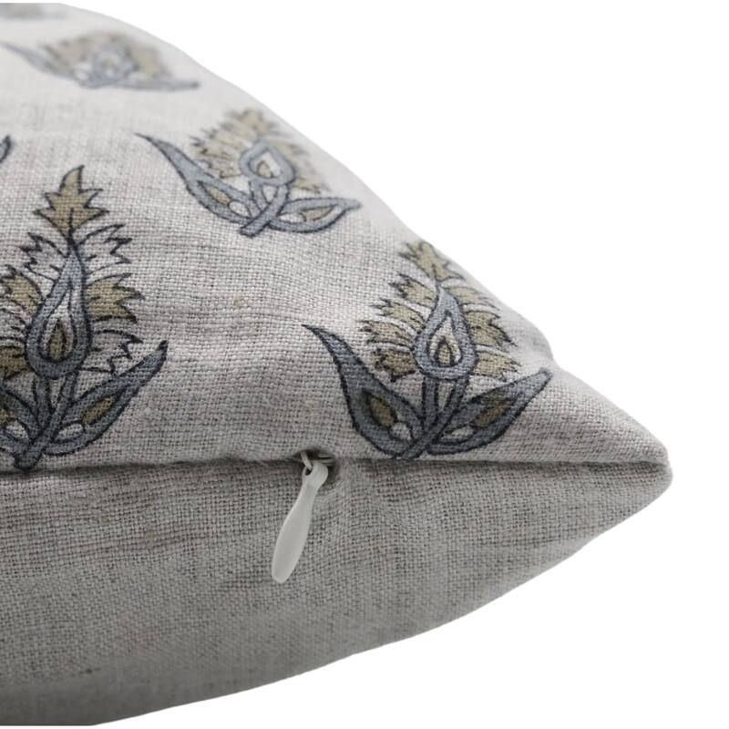 Fabdivine Block Print 12x20 Inch Pillow Cover Pure Linen Floral Farmhouse Decor Accent for Brown Soft, Cushion Case, Kanak Buti