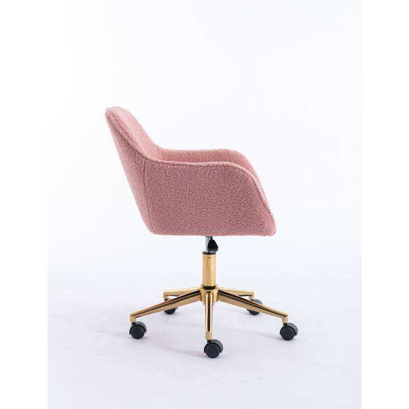 Modern Upholstered Home Office Chair with Adjustable Height & Gold Metal Legs, 360° Swivel