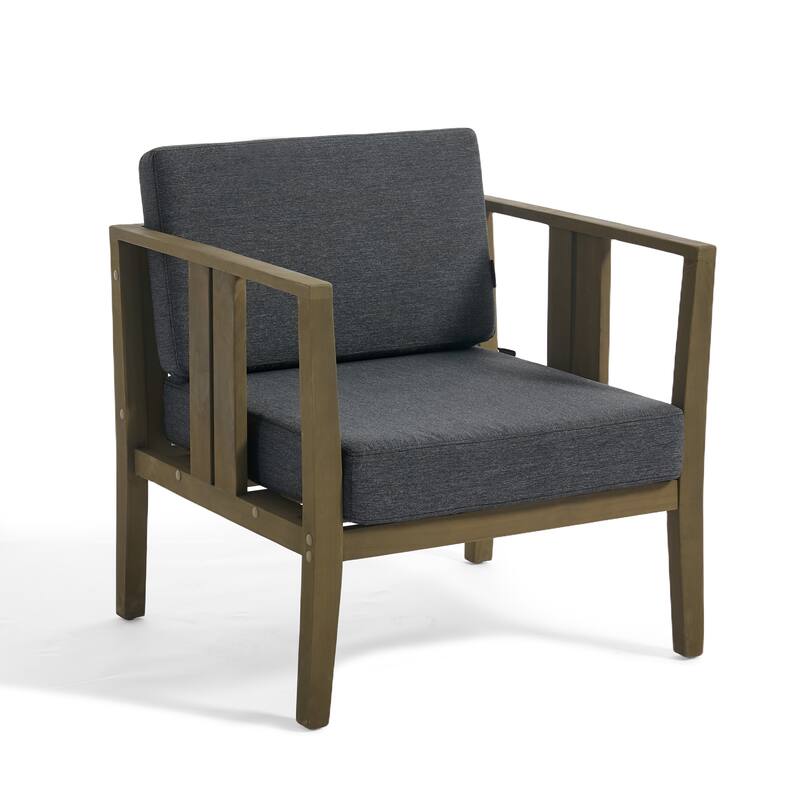 Casual 29"W Outdoor Patio Armchair Set In Solid Teak Wood with Cushion