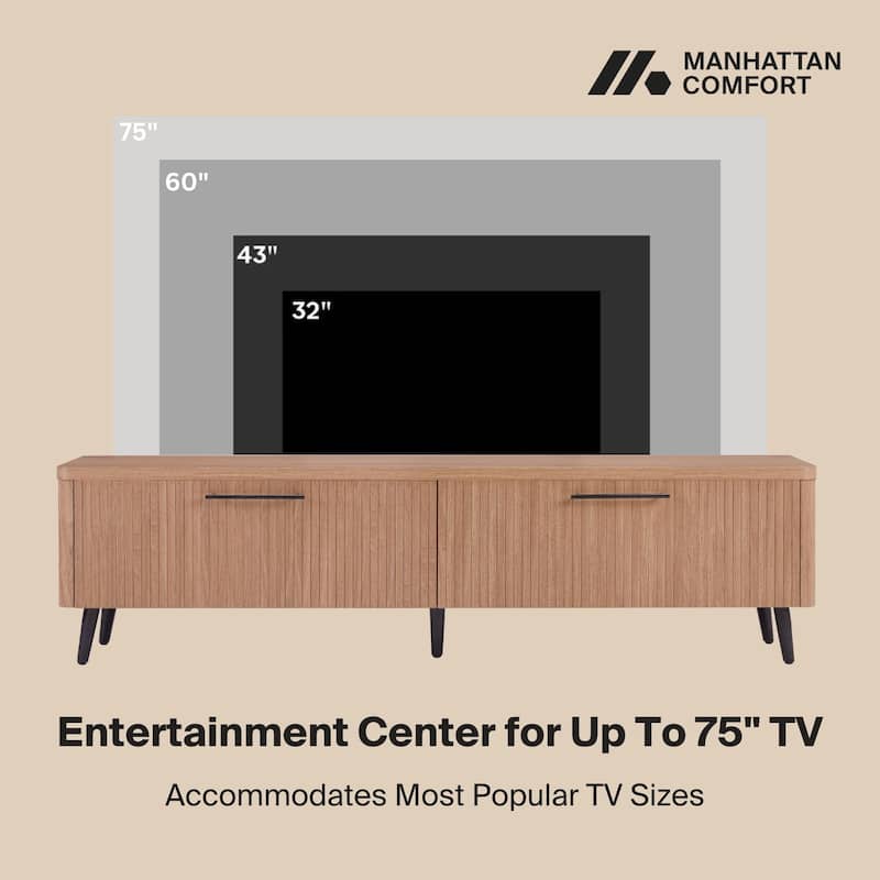 Fluted TV Stand for 75 Inch Screens with 2 Drawers and Metal Legs