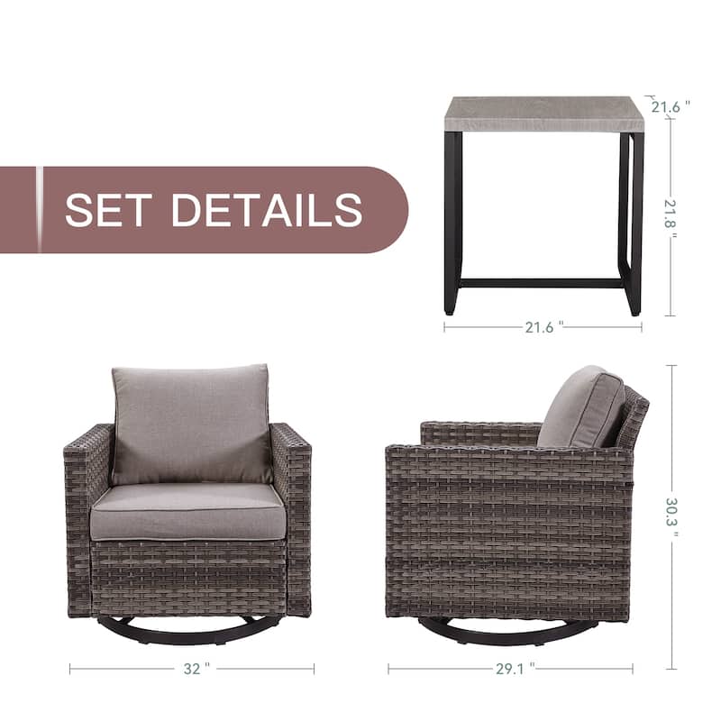 Gymojoy 3 Pieces Outdoor Wicker Swivel Rocker Patio Set
