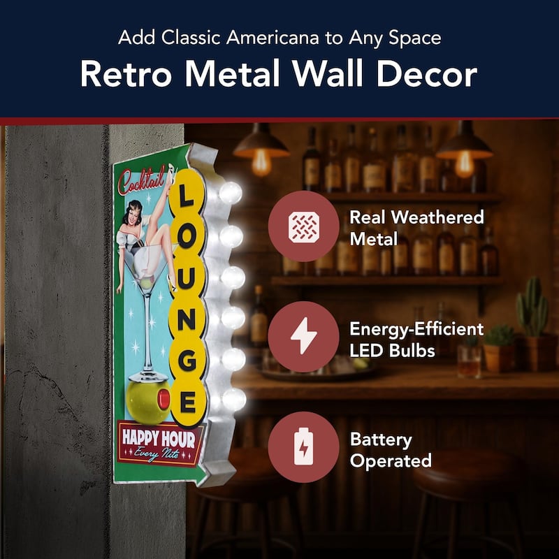 Metal LED Cocktail Lounge Every Nite Marquee Wall Sign - 23.75" x 9" x 3"