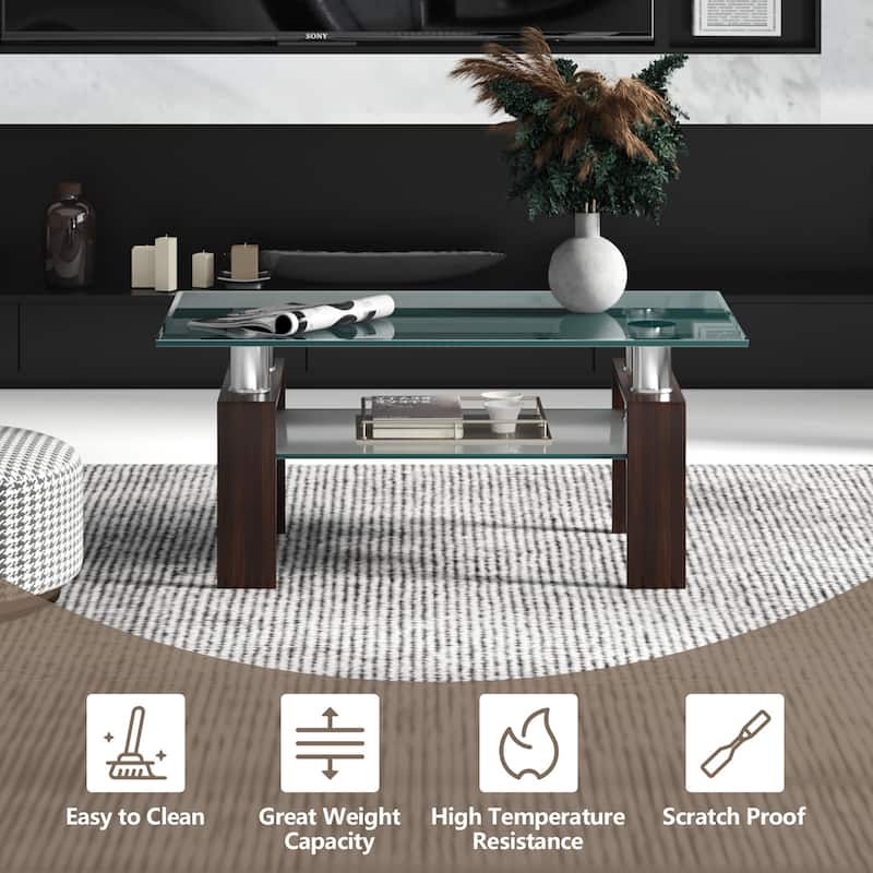 Costway Rectangle Glass Coffee Table Metal Legs End Table Livingroom