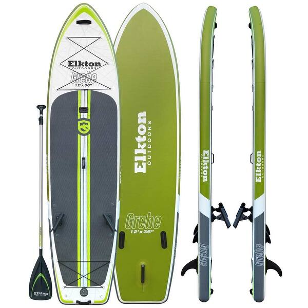 Elkton Outdoors Grebe 12 Inflatable Fishing Paddle Board With Non Slip Eva Foam Deck 2 Fishing Rod Holders Accessory Mount Overstock 23557875