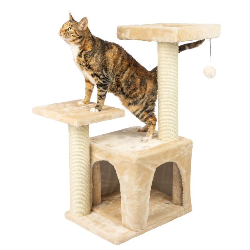 Classic Real Wood Cat Tree, 32-Inch Beige
