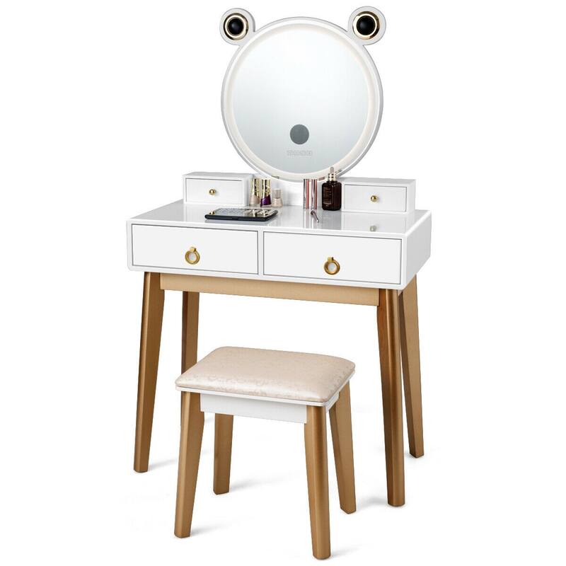 Gymax Makeup Dressing Vanity Table Set w/ Touch Screen Mirror - See Details - White
