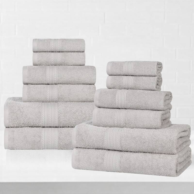 Superior Eco-Friendly Sustainable Cotton 12-Piece Bathroom Towel Set - Silver