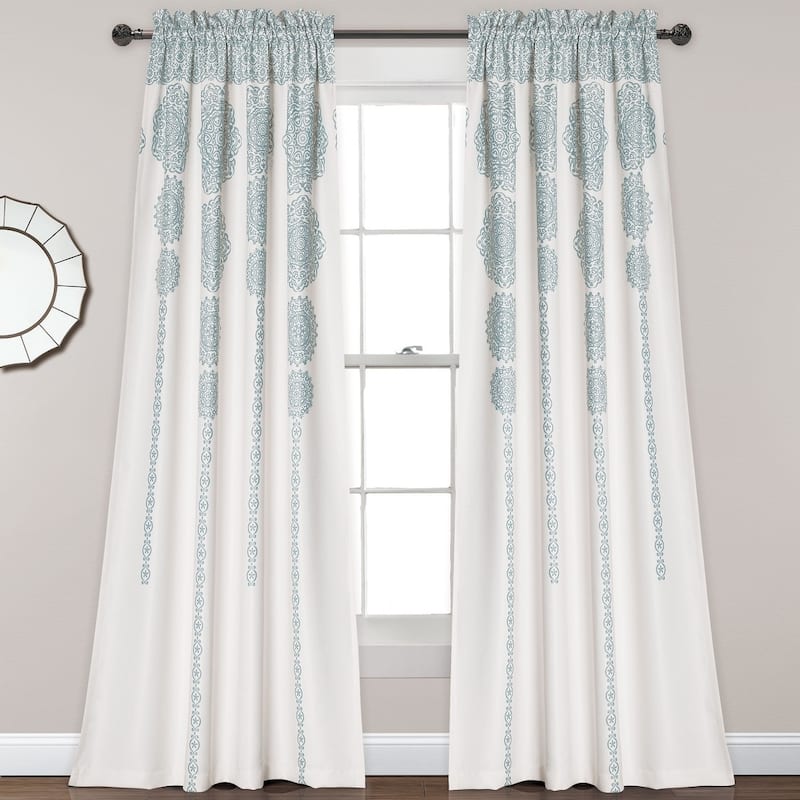Lush Decor Stripe Medallion Room Darkening Curtain Panel Pair - 52"wx84"l - Blue
