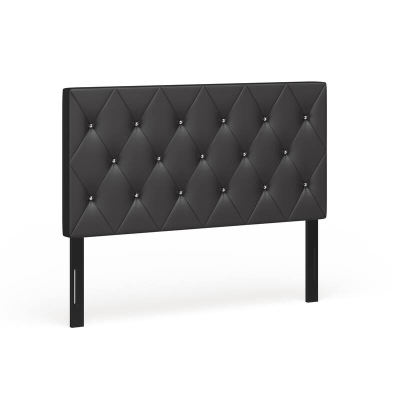 Silver Orchid Heston Contemporary Crystal Diamond Tufted Black Headboard - Black - Queen
