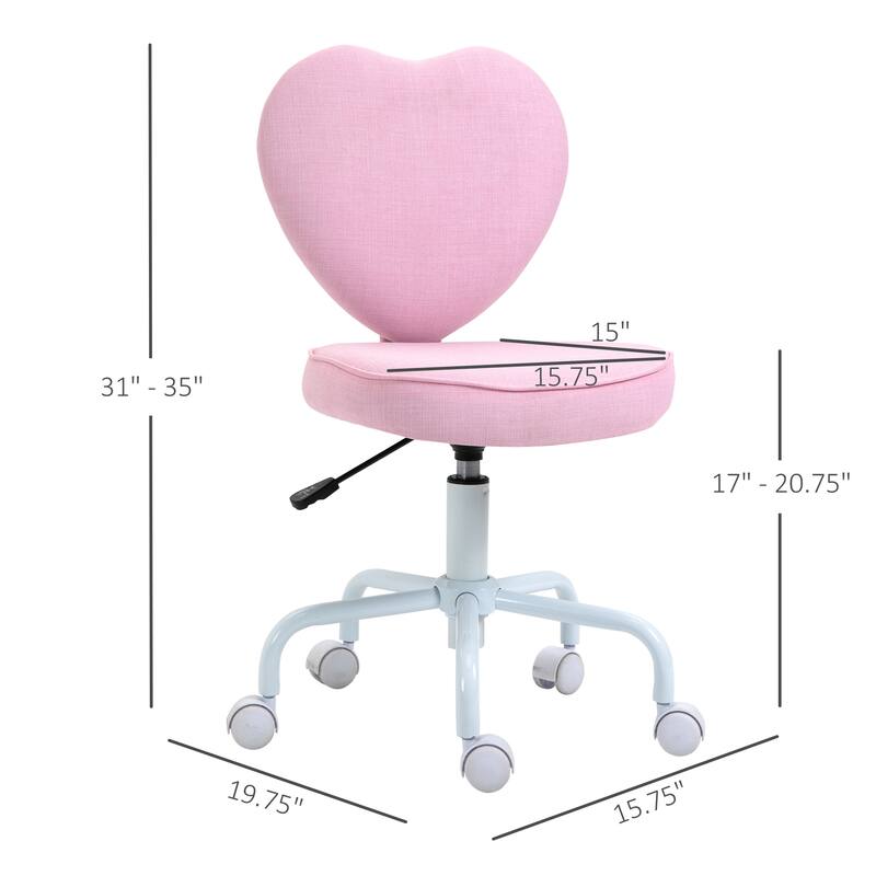 HOMCOM Heart Love Shaped Back Design Office Chair with Adjustable Height and 360 Swivel Castor Wheels, Pink