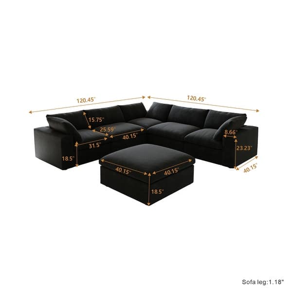 dimension image slide 2 of 3, Oversize Down Filled 5-Piece Sectional Sofa with Storage Ottoman for Living Room