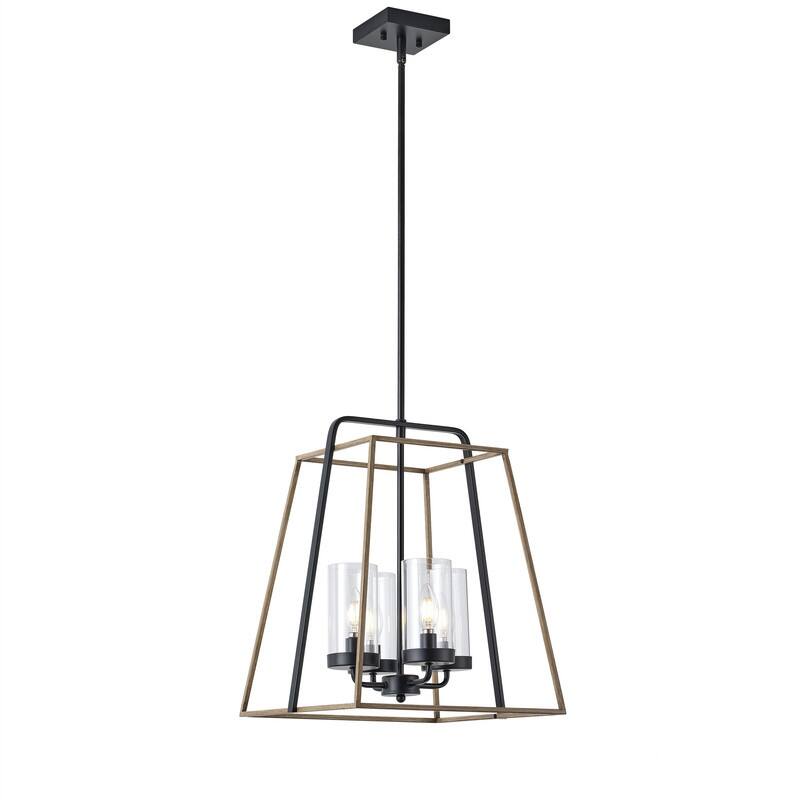 Farmhouse Black Metal Cage 4 Light Pendant Ceiling Light for Entryway and Foyer
