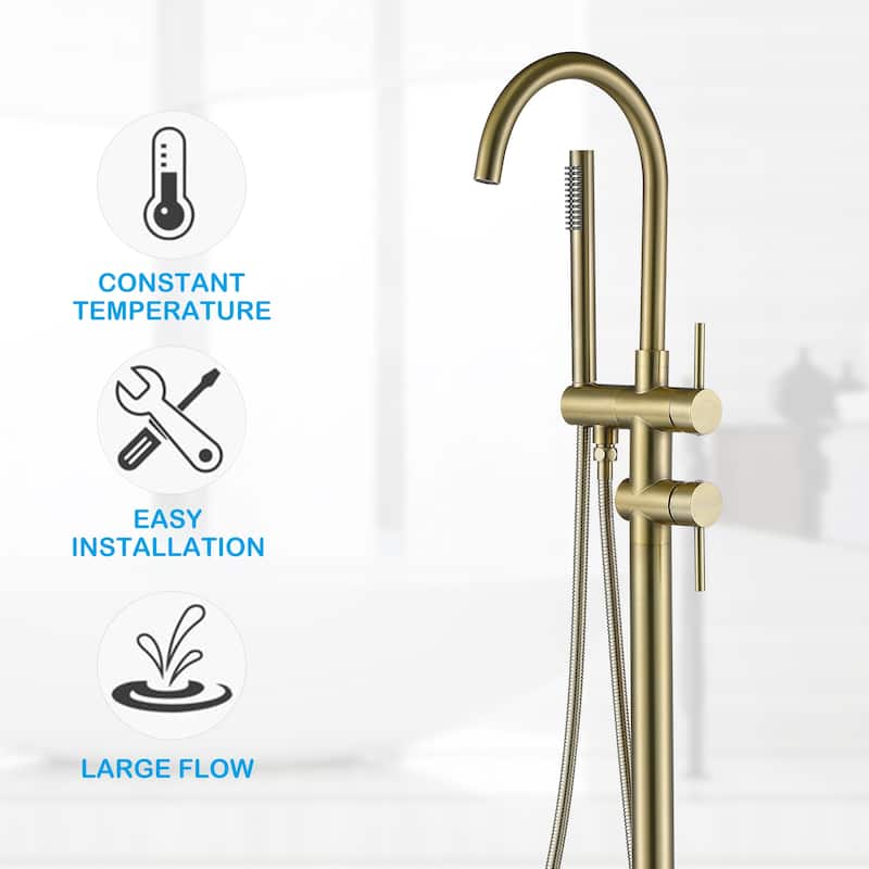 45''H White / Gold Freestanding Bathtub Faucet with Handheld Sprayer