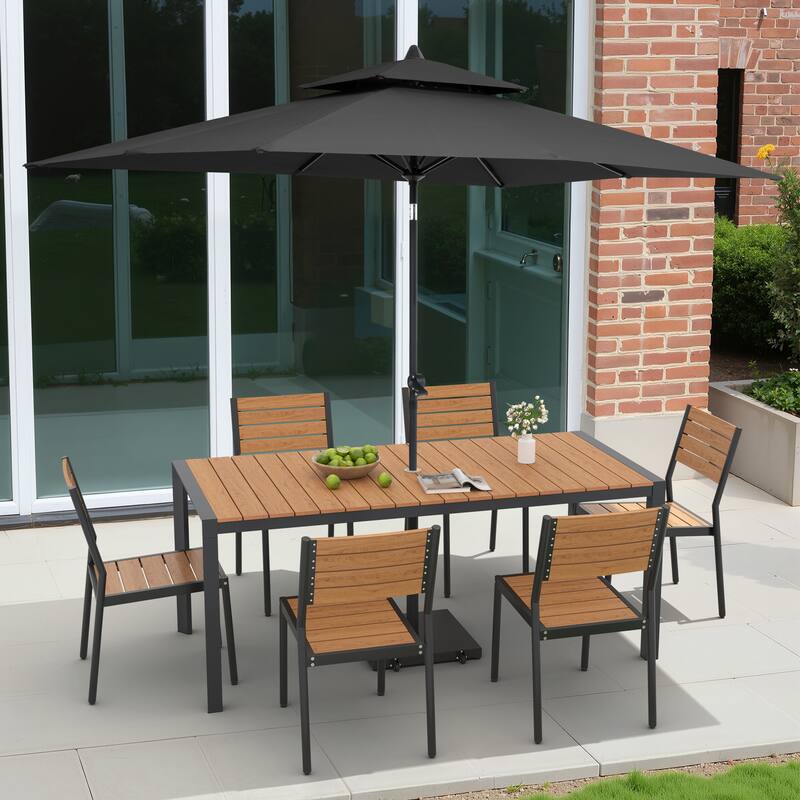 9/11-Piece Outdoor Dining Set Aluminum Table and Stackable Chairs w/10 ft Umbrella and Base