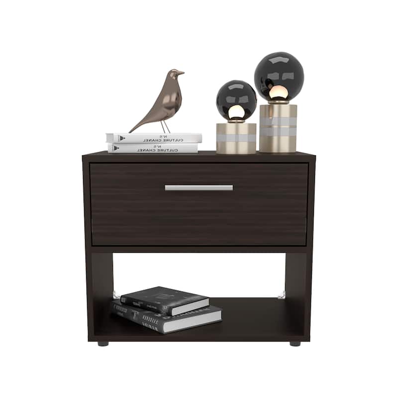 Compact Nightstand with Drawer and Shelf, Modern White and Oak Finish