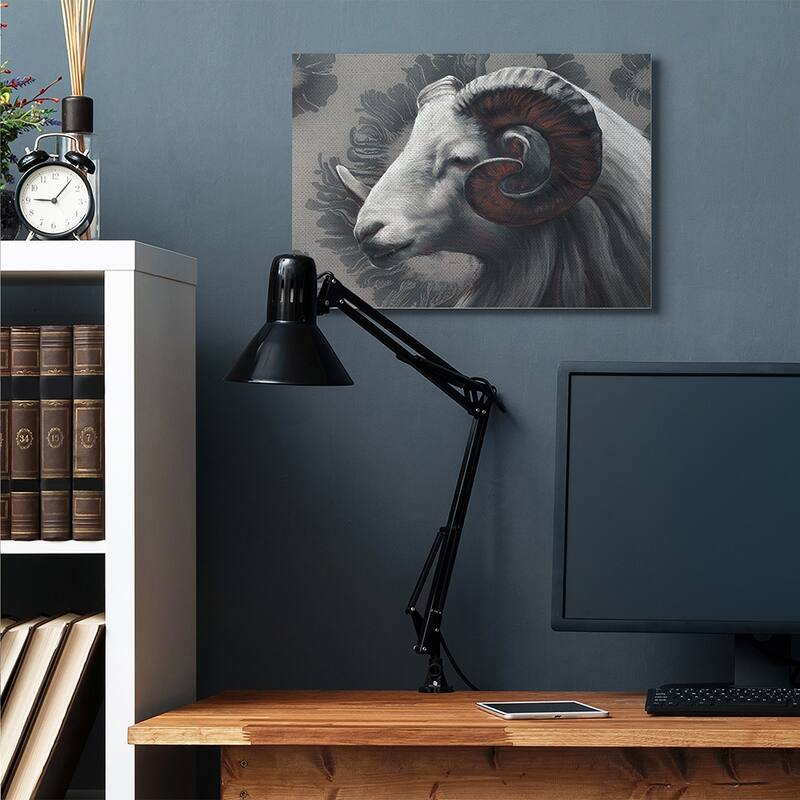 Stupell Big Horn Ram Portrait Abstract Grey Pattern Canvas Wall Art