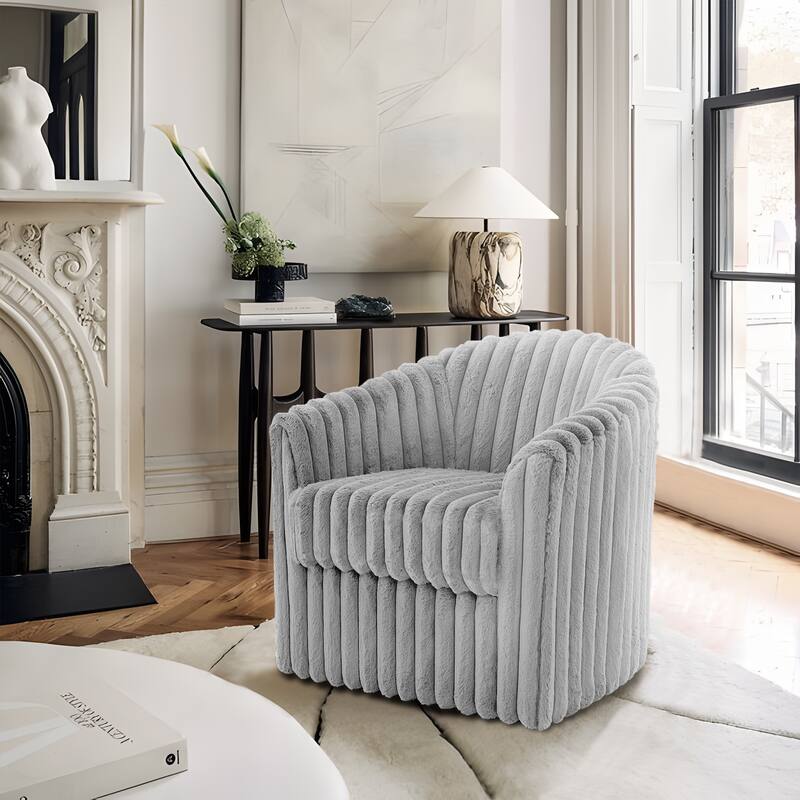 30.7"W Faux Fur Upholstered Accent Chair Swivel Barrel Chair
