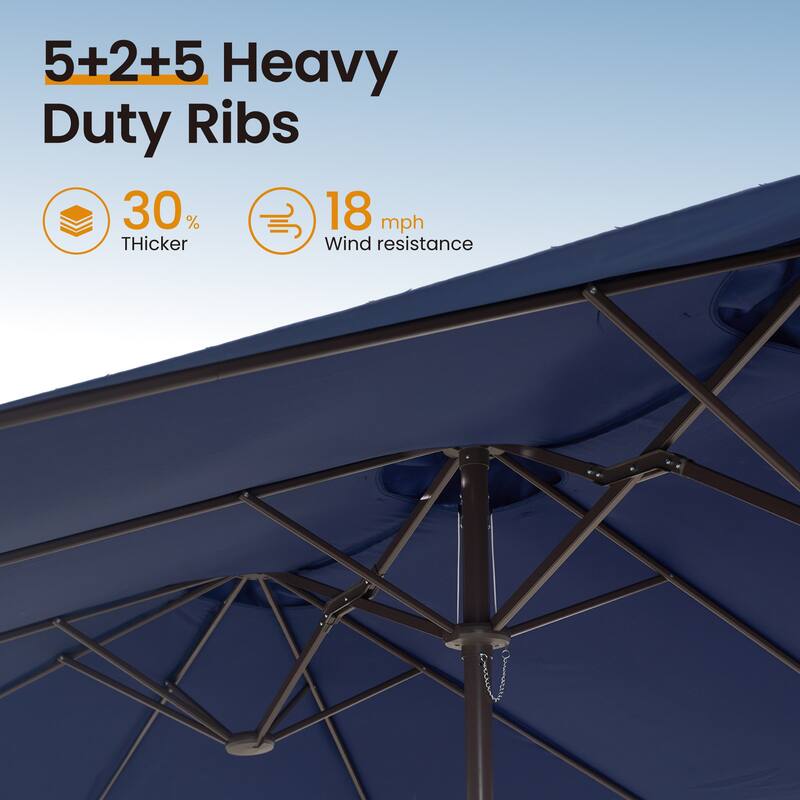 OVIOS 15ft Double-Sided Patio Umbrella with Crank & Weighted Sandbag Base