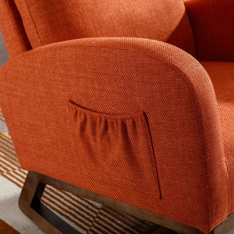 Modern Linen Upholstered Rocking Chair, Living Room Lounge Arm Chair
