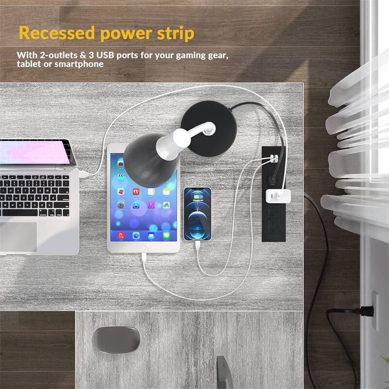 L Shaped Desk with USB Charging Port and Power Outlet
