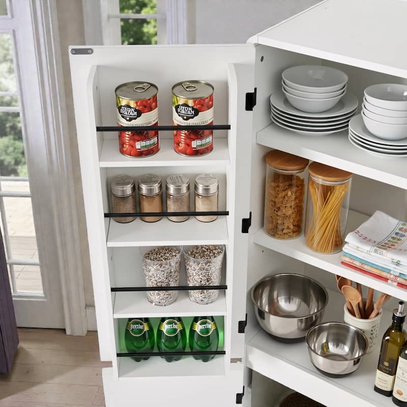 72" Tall Curved Pantry Cabinet with Adjustable Shelves, 8 Door Racks and Hidden Drawer, Farmhouse Storage Cupboard for Kitchen